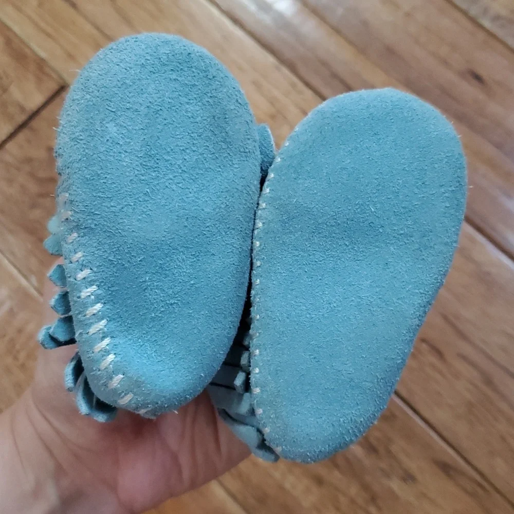 Minnetonka Blue Suede Baby Moccasins